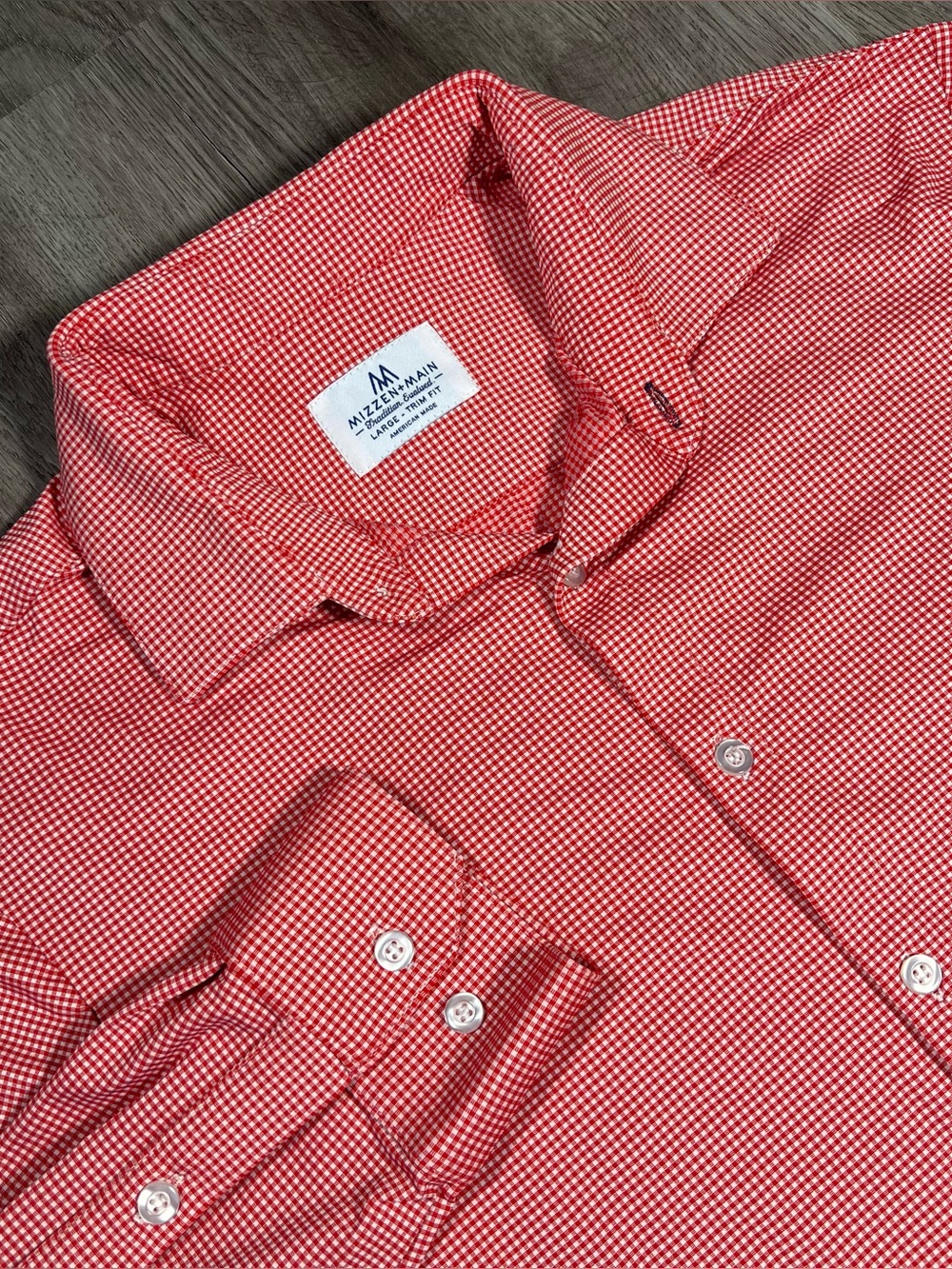 Mizzen Main Mens L Trim Fit Red White Long Sleeve Stretch Performance Shirt